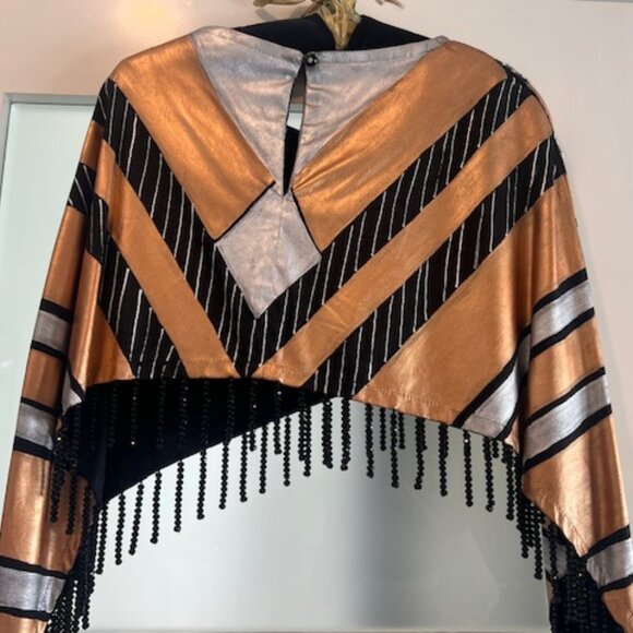 Hand painted Shawl/Poncho with sequins and beads, Small - Medium - Picture 7 of 8